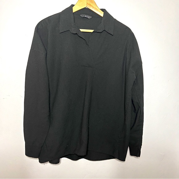 I GOT C Made in Korea Black Linen Blend Top 3/4 Sleeve EUC Size Large - Picture 1 of 4